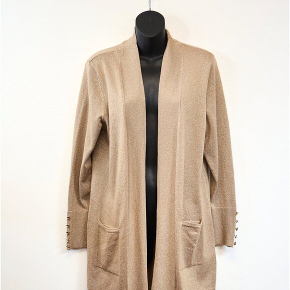 JM Collection Shimmering Gold Cardigan Size Large with Gold Buttons - Picture 1 of 11